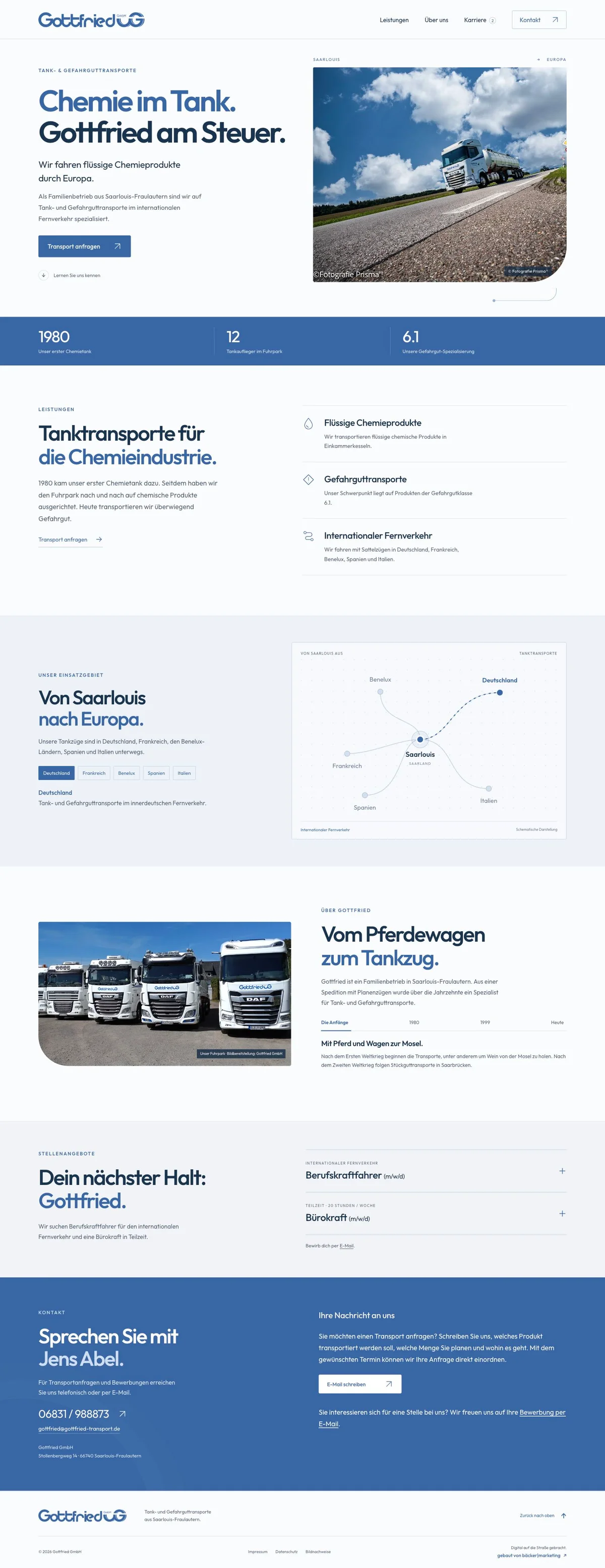 Website der Gottfried GmbH für Tank- und Gefahrguttransporte